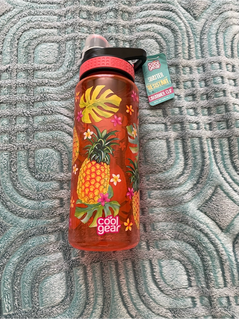 Cool Gear Orange Pineapple Print Water Bottle with Straw Lid